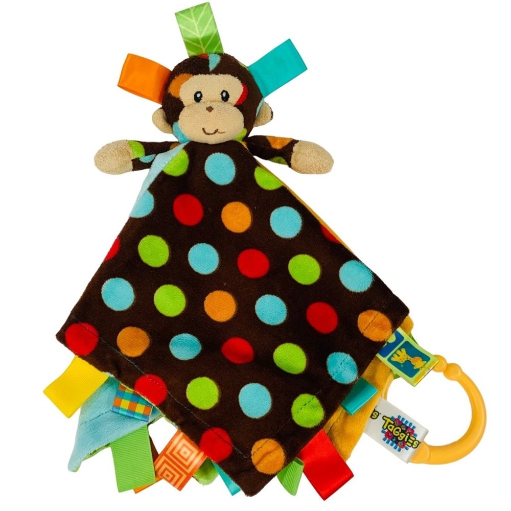 Mary Meyer Monkey Lovey Taggies Dazzle Dots Security Blanket Satin Lined 13.5"